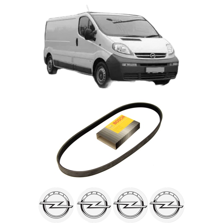 Curea transmisie accesorii OPEL VIVARO A Van (X83) 2.0 16V (F7) din 2001-2006, auto, Bosch, 4x Stickere auto cu OPEL