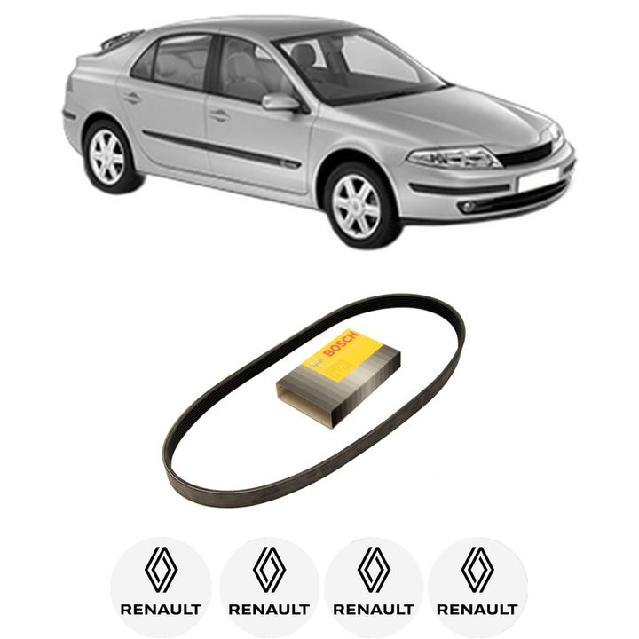 Curea transmisie accesorii RENAULT LAGUNA II (BG0/1_) 2.0 16V Turbo (BG0S, BG1L, BG1M) din 2003-2005, auto, Bosch, 4x Stickere auto cu RENAULT