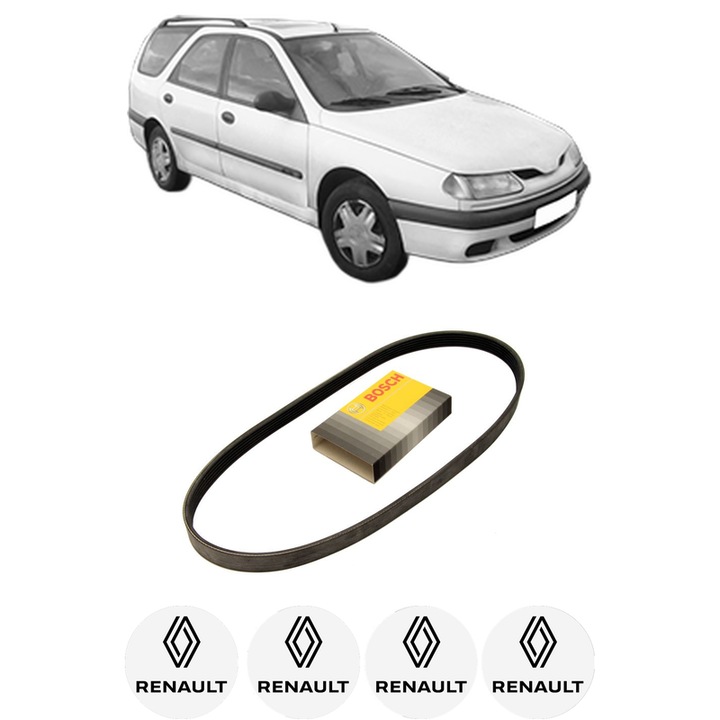 Curea transmisie accesorii RENAULT LAGUNA I Grandtour (K56_) 1.9 dCi (K56W) din 1999-2001, auto, Bosch, 4x Stickere auto cu RENAULT