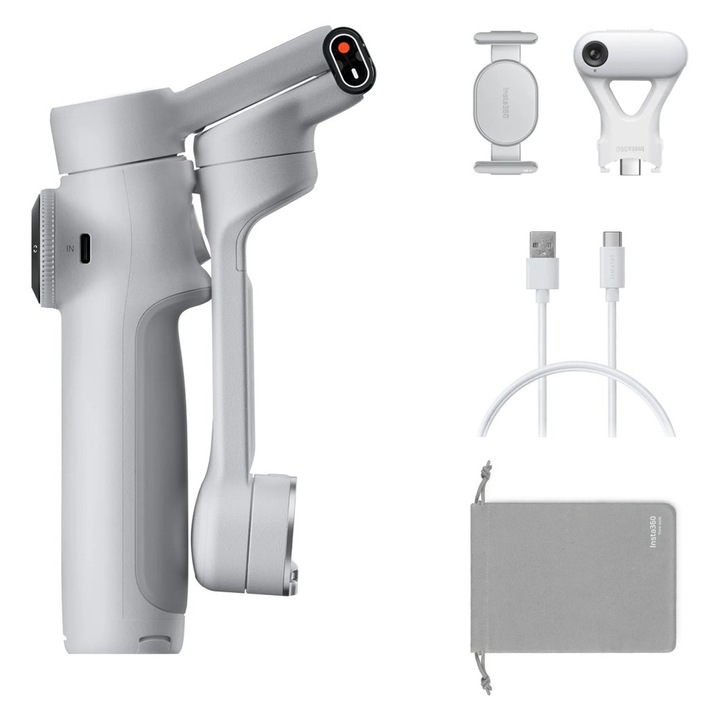 Стабилизатор за камера Insta360 Flow 2, 3 оси, 0,3 кг, светлосив, комплект