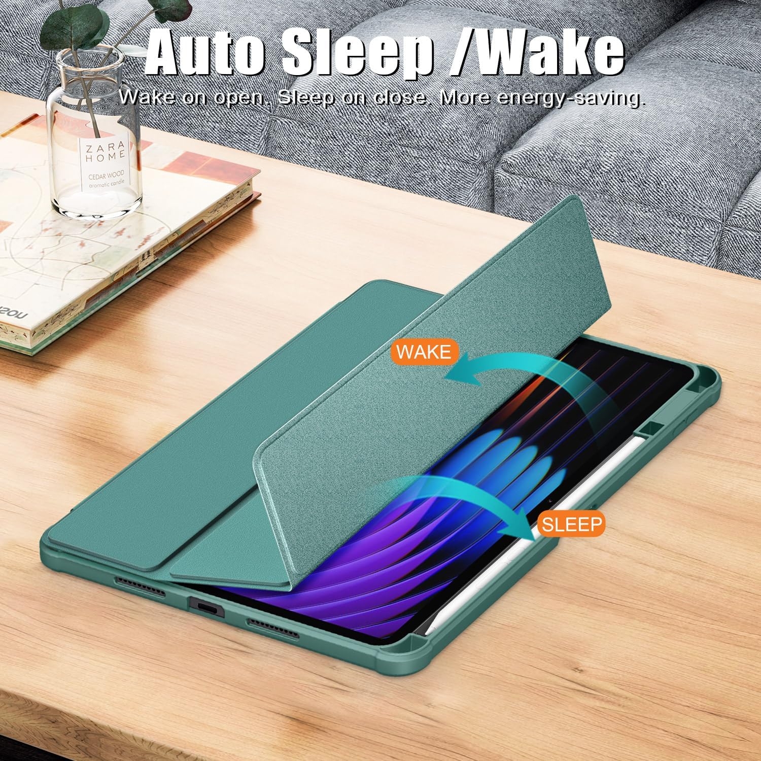 Husa Sigloo pentru tabletă 11.2" Slim, Tri-Fold, Verde