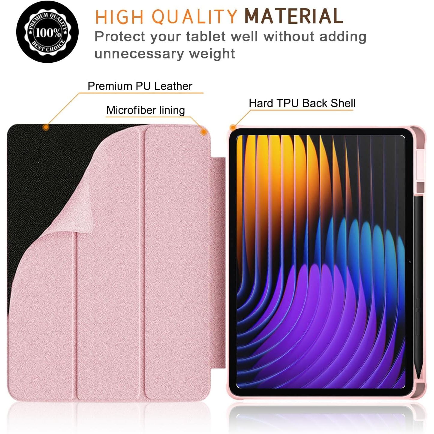 Husa Sigloo pentru tableta Xiaomi Pad 6S Pro 12.4' (2024) – Slim, Tri-Fold Magnetic, Piele Ecologica, Antisoc, Spate transparent – Roz