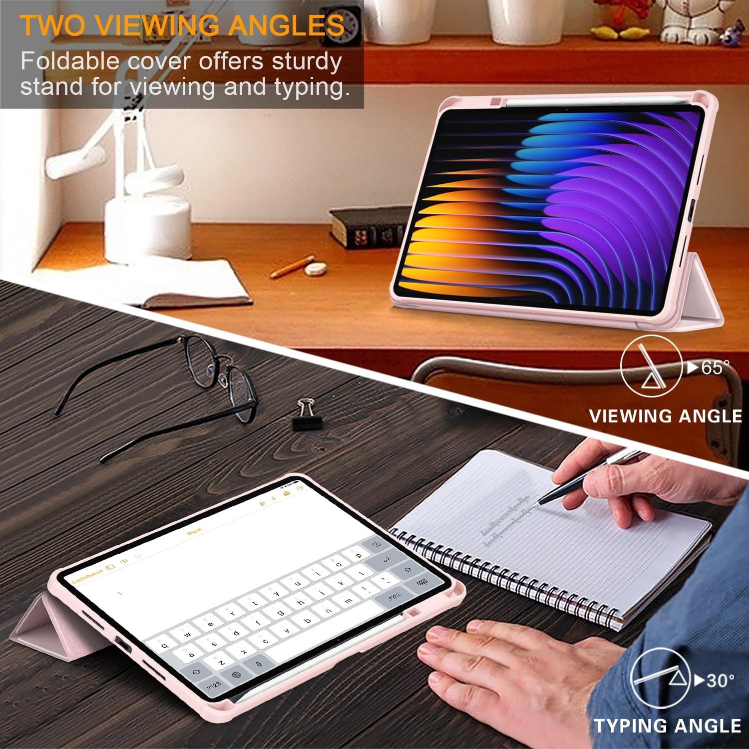 Husa Sigloo pentru tableta Xiaomi Pad 6S Pro 12.4' (2024) – Slim, Tri-Fold Magnetic, Piele Ecologica, Antisoc, Spate transparent – Roz