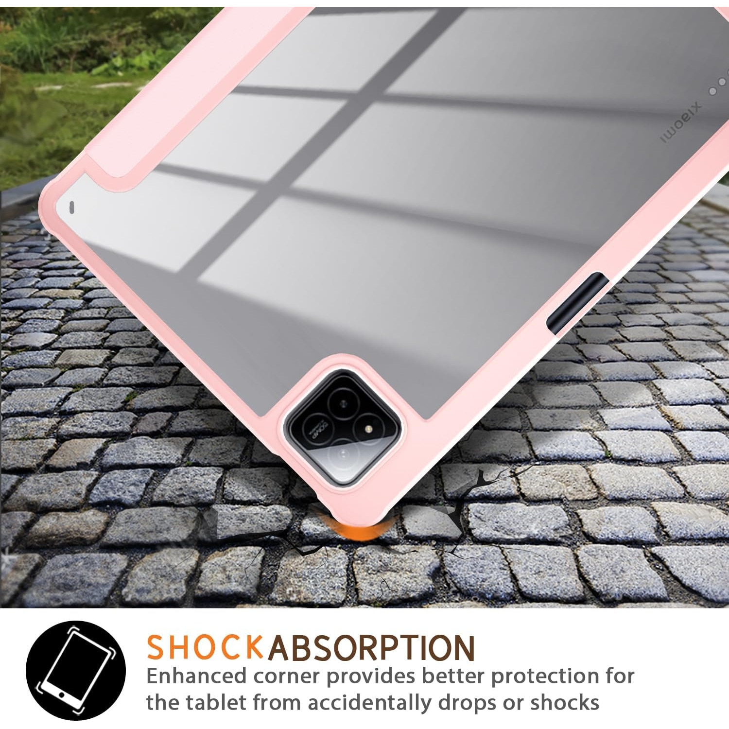 Husa Sigloo pentru tableta Xiaomi Pad 6S Pro 12.4' (2024) – Slim, Tri-Fold Magnetic, Piele Ecologica, Antisoc, Spate transparent – Roz