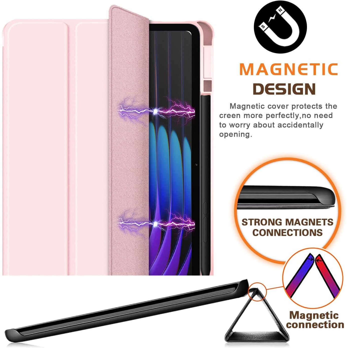 Husa Sigloo pentru tableta Xiaomi Pad 6S Pro 12.4' (2024) – Slim, Tri-Fold Magnetic, Piele Ecologica, Antisoc, Spate transparent – Roz