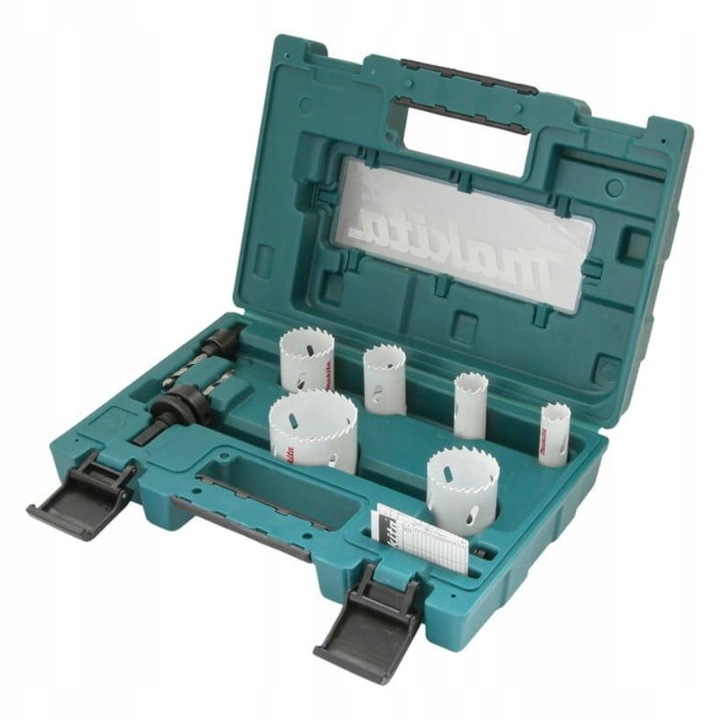 Set 6 burghie pentru gauri, Makita, diametre 19x22x29x38x44x57mm, cu 2 adaptoare, valiza
