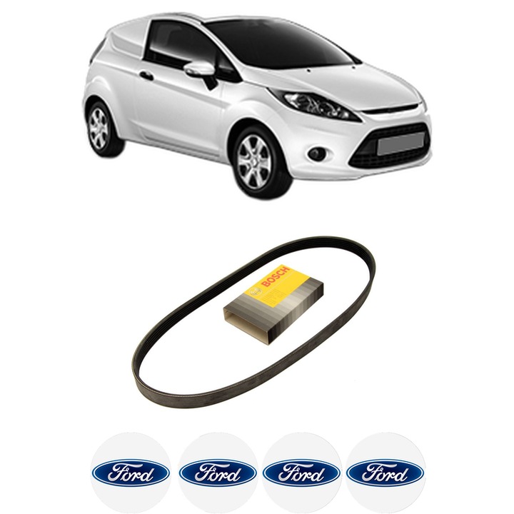 Curea transmisie accesorii FORD FIESTA VI Van 1.5 TDCi din 2012-2017, auto, Bosch, 4x Stickere auto cu FORD