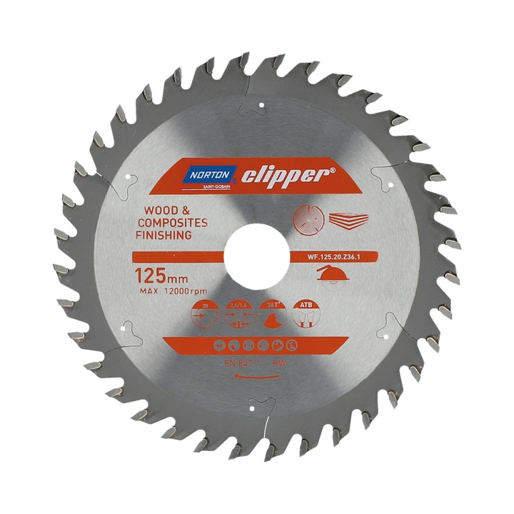 Pila circulara NORTON 125mm x 20mm x 36z pentru lemn si compozite, geometrie ATB