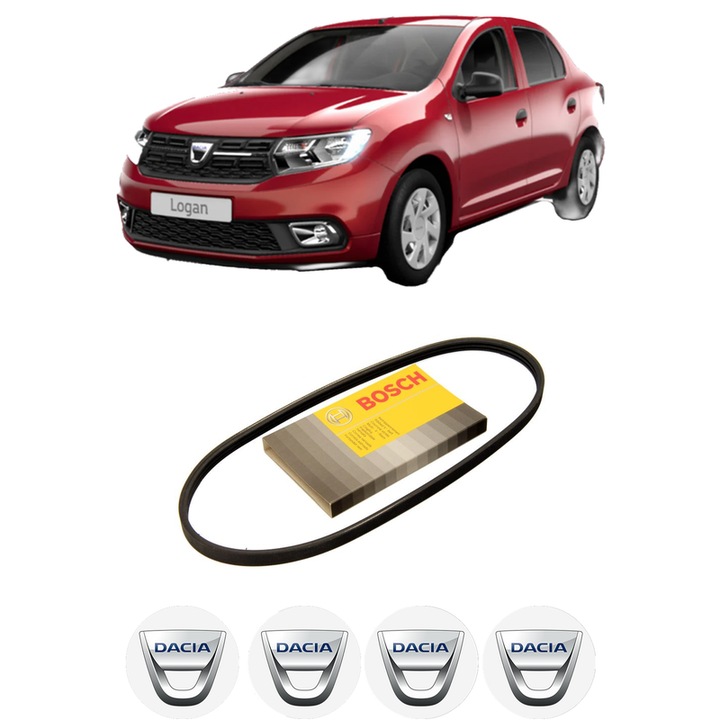 Curea transmisie accesorii DACIA LOGAN II 1.2 LPG din 2012, auto, Bosch, 4x Stickere auto cu DACIA