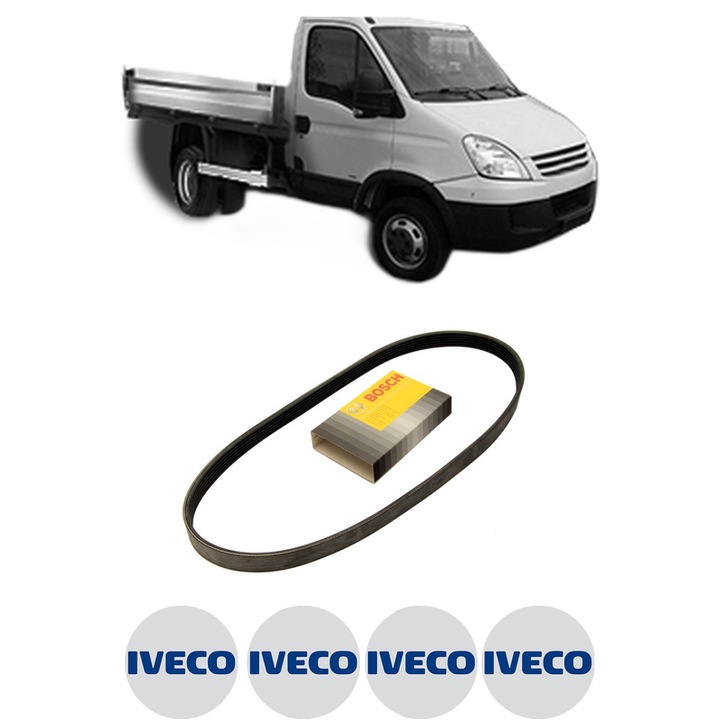 Curea transmisie accesorii IVECO DAILY IV Platform/Chassis 45C18, 45C18 /P, 45C18 D, 45C18 D/P din 2006-2011, auto, Bosch, 4x Stickere auto cu IVECO