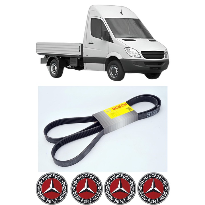Curea transmisie accesorii MERCEDES-BENZ SPRINTER 3, 5-t Platform/Chassis (B906) 319 CDI / BlueTEC (906.131, 906.133, 906.135, 906.231,... din 2009-2018, auto, Bosch, 4x Stickere auto cu MERCEDES-BENZ