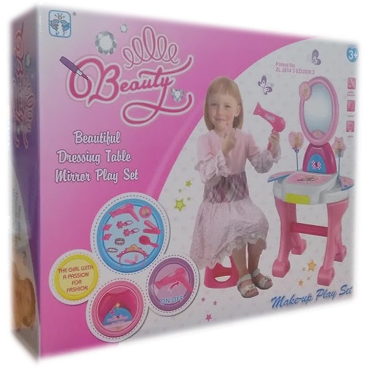 Детски комплект Тоалетка с огледало и стол + светлина и звук Kristaltoys
