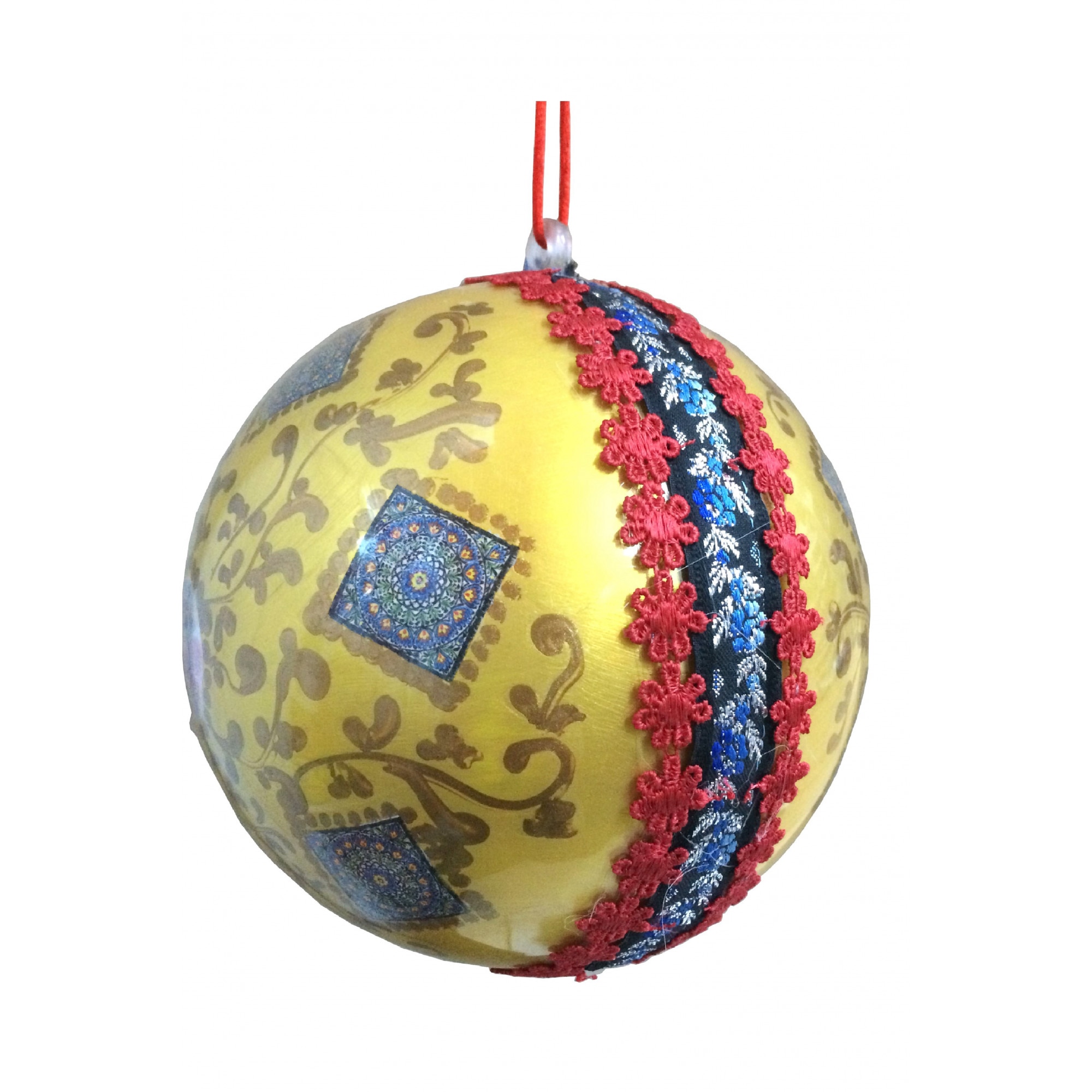 Glob Brad Craciun Decoratiune Ornament Motive Traditonale Galben 14 cm