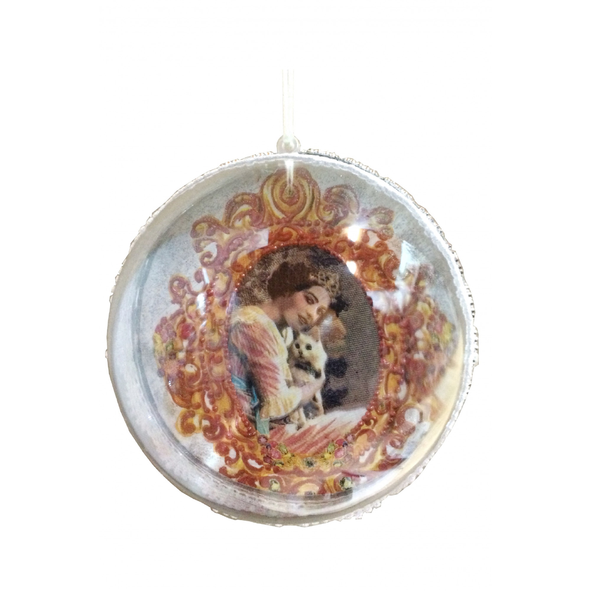 Glob Brad Craciun Decoratiune Ornament Vintage Lady Cat 14 cm