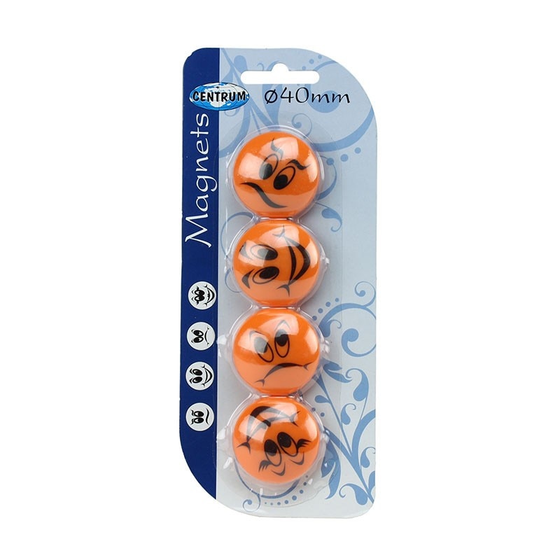 Magneti Smiley Face, 40mm, set 4 bucati, portocaliu, Centrum