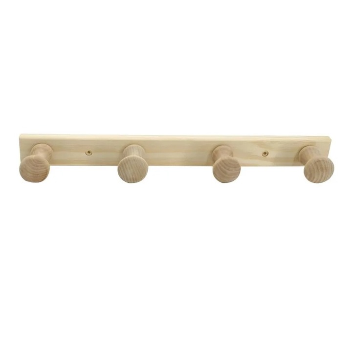 Fali Fogas, Természetes Fenyőfa, 4 Gombos Akasztó, Rusztikus Design, 42x4 cm Shopiens®