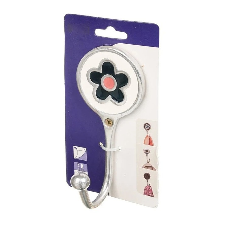 Cuier Perete Metalic Alb 1 Akasztó Egyszerű Virágmintás Színes 14x6.6 Cm Shopiens®