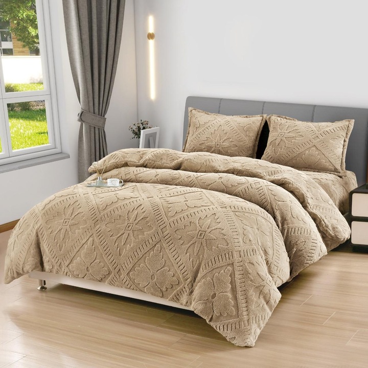 Комплект спално бельо Cocolino, двойно легло, 4 части, Долен чаршаф с ластик 180x200, Плик за завивка 200x230, 2 Калъфки за възглавници 55x80, Бежов