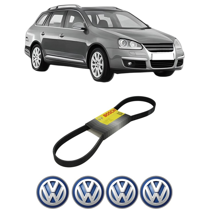 Curea transmisie accesorii Volkswagen GOLF V Variant (1K5) 2.0 TFSI din 2007-2009, auto, Bosch, 4x Stickere auto cu Volkswagen