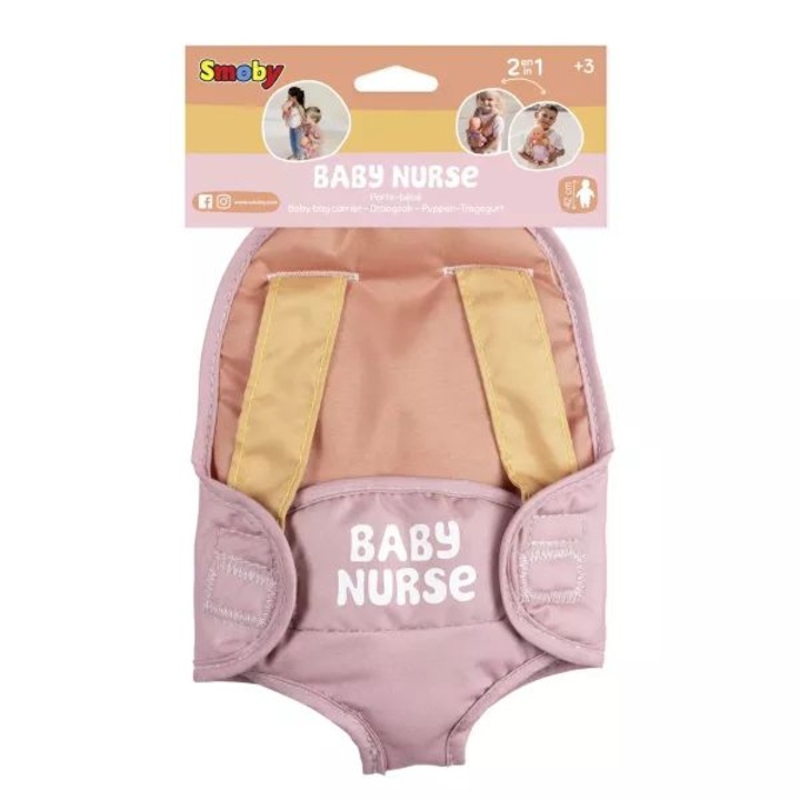 Marsupiu pentru papusi 2 in 1, Smoby, Baby Nurse, Bretele Reglabile pentru Mica Ingrijitoare, Accesoriu pentru Papusi de pana la 42 cm, Realizare de Inalta Calitate, Idee Ideala de Cadou pentru Fetite, Roz