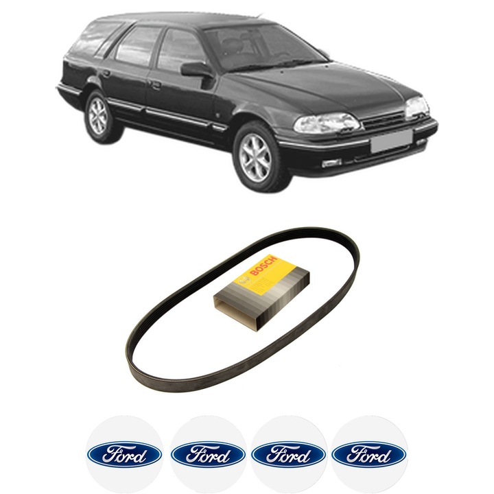 Curea transmisie accesorii FORD SCORPIO I Turnier (GGE) 2.0 i din 1991-1994, auto, Bosch, 4x Stickere auto cu FORD