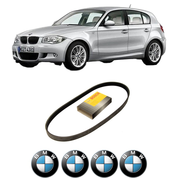 Curea transmisie accesorii BMW Seria 1 (E81) 118 d din 2006-2011, auto, Bosch, 4x Stickere auto cu BMW