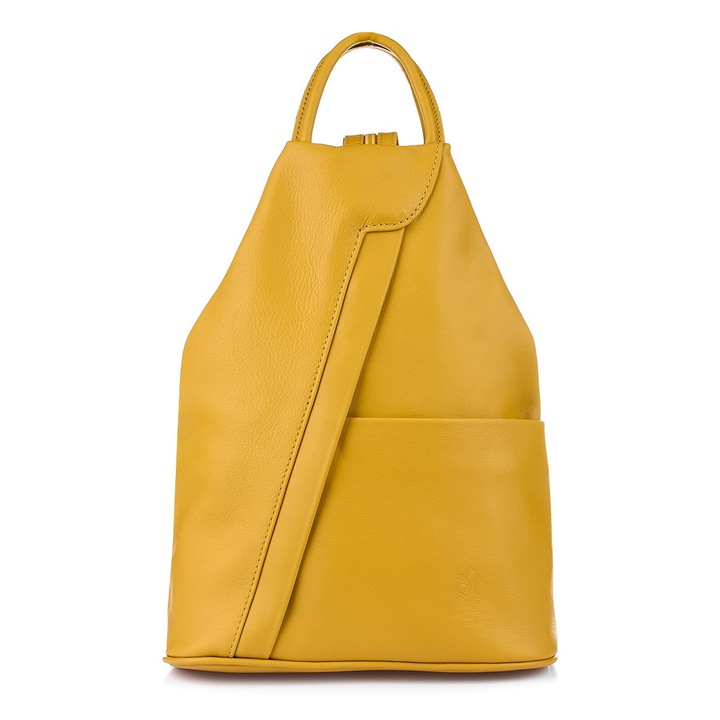 Дамска раница, Beltimore, малка, естествена кожа, 5 джоба, горчица жълто, 30x24x12cm