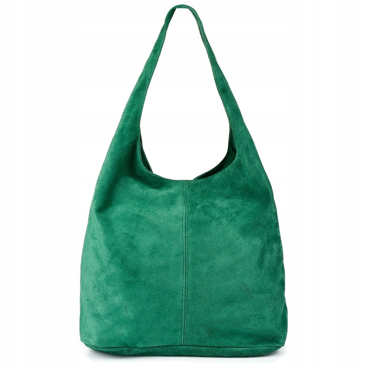 Дамска чанта тип торба, Vera Pelle, от естествена велурена кожа, зелена, 32x43x15см