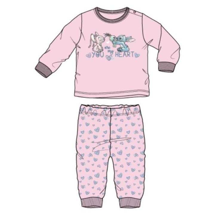 Pijama bebe 2 piese cu maneca lunga Stitch 33787, Roz