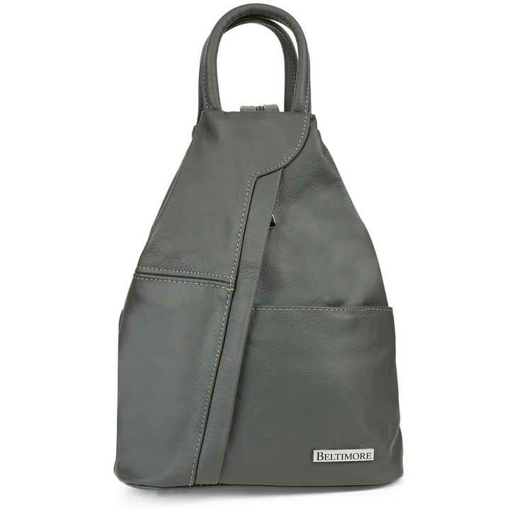 Rucsac dama, Beltimore, piele naturala, gri, dimensiuni 30x24x12cm