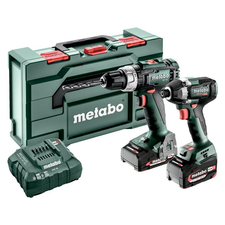 Set unelte Metabo Combo 18V 2.8.2 (BS 18 L + SSD 18 LT 200 BL) 2 acumulatori 2Ah si 4Ah, MetaBox