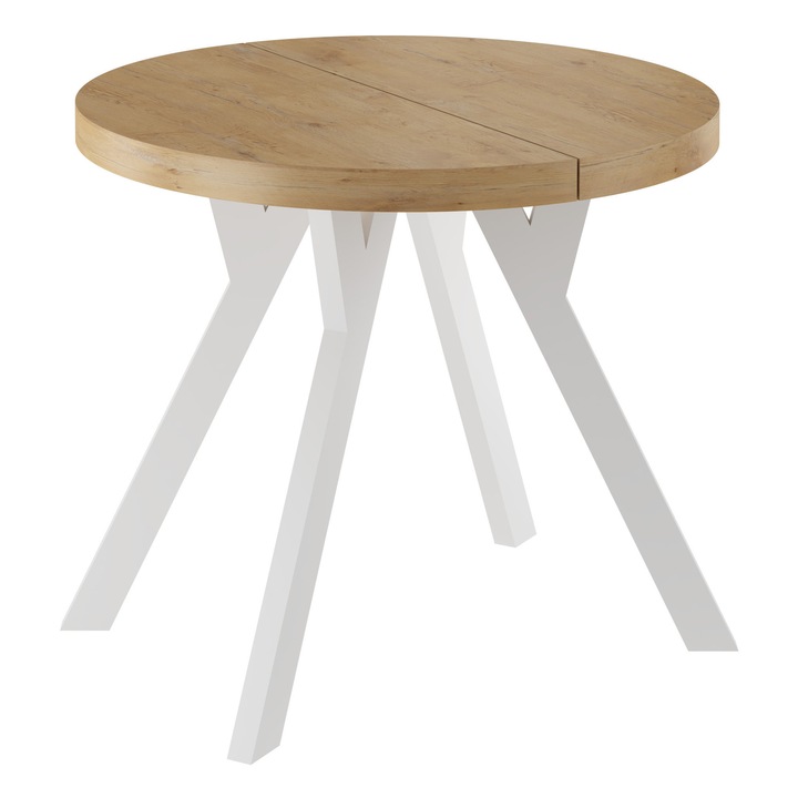 Masa rotunda extensibila Meble Balut, 80-130cm, PAL, lemn de fag, 75cm inaltime, alb