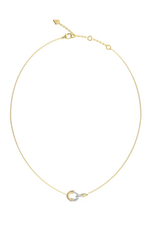 GUESS, Colier de otel inoxidabil cu cristale, Auriu, Argintiu