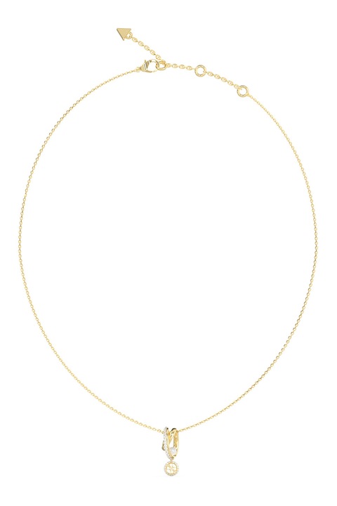 GUESS, Colier de otel inoxidabil cu perla si cristale, Auriu