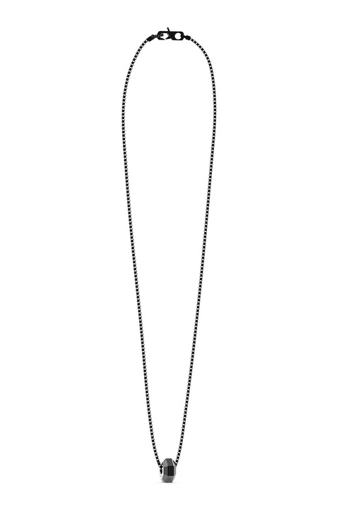 GUESS, Rozsdamentes acél nyaklánc medállal, Fekete, Ezüstszín