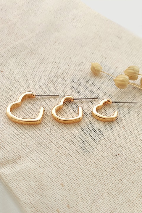 Atelier Miu, Set de cercei cu inima - 3 piese, Auriu