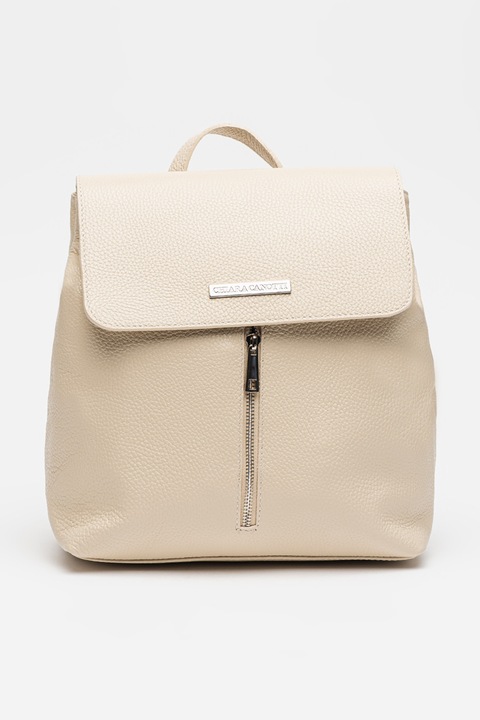 Chiara Canotti, Rucsac din piele cu buzunar exterior, Bej deschis