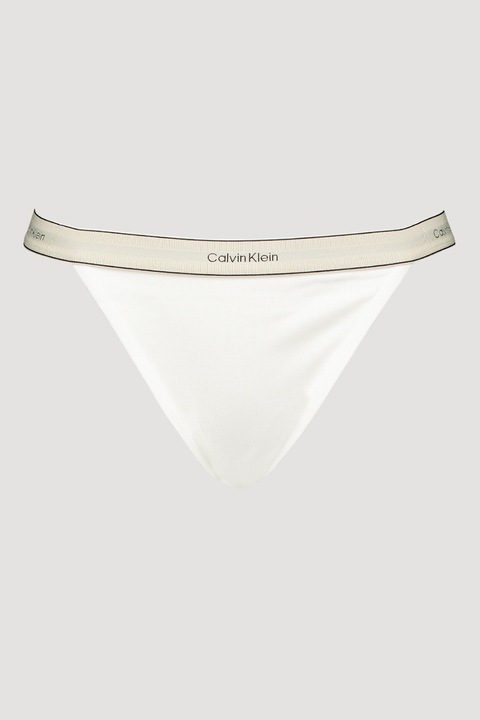 CALVIN KLEIN, Памучна бразилиана с лого на талията, Бял/Светло сив