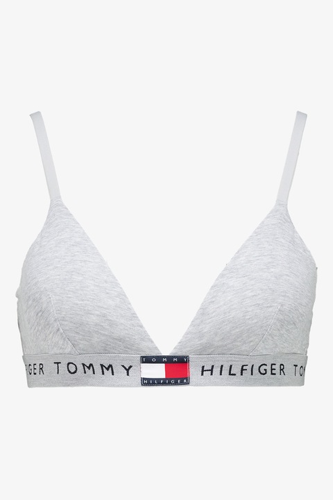 Tommy Hilfiger, Logós párnázott háromszög melltartó, Melange szürke