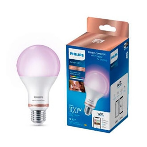 Bec LED RGB inteligent Philips Smart A60, E27, 12.5 W (100 W), 1521 lm, lumina alba si colorata (2200-6500 K), WiFi, Bluetooth, clasa energetica E
