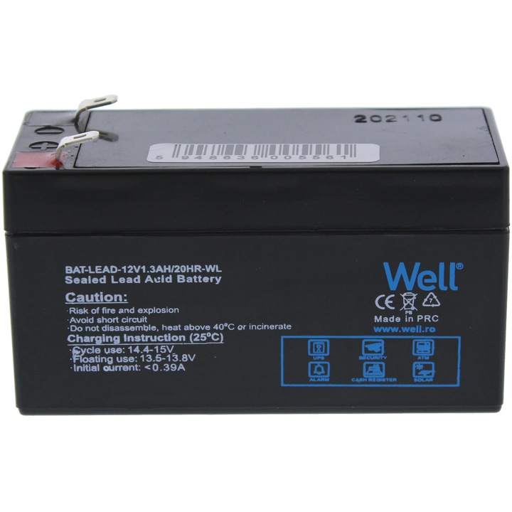 Оловен акумулатор Well, 12V, 1.3Ah