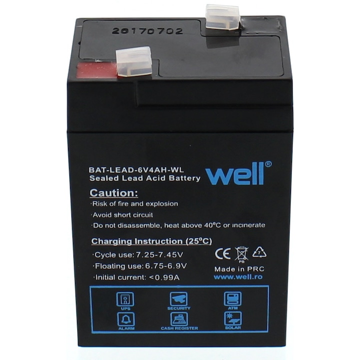 Оловно-киселинна батерия Well, 6V, 4Ah