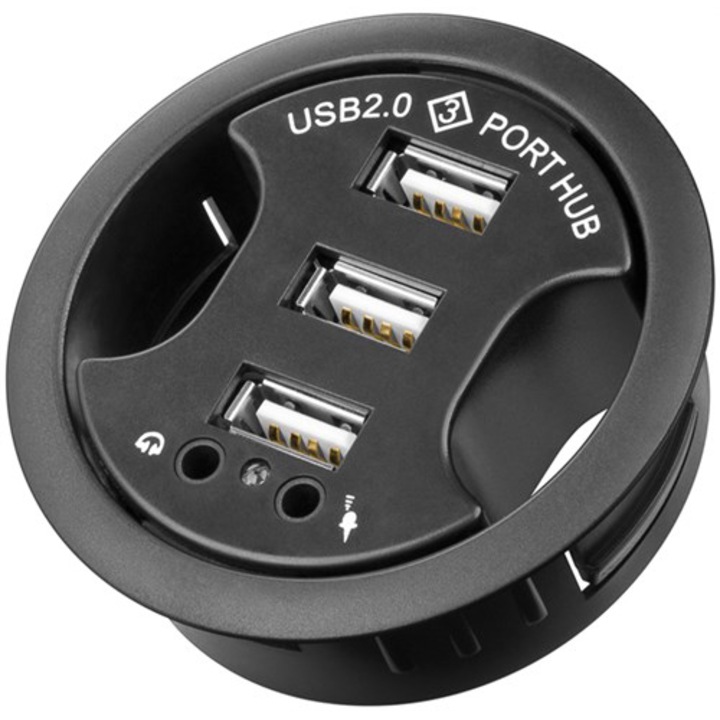 Goobay USB 2.0 хъб, с 3 порта + аудио, черен