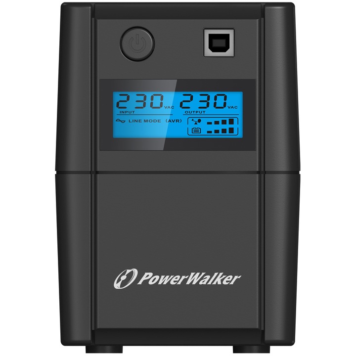 Power Walker line-interactive UPS, 650VA/360W, 2xShuko kimenet, 12V/7Ah akkumulátor