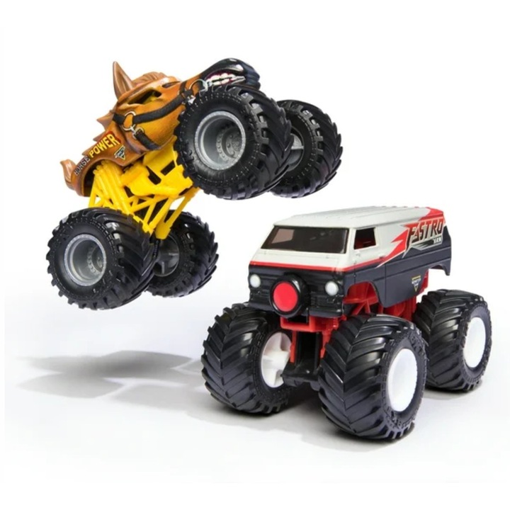 Pachet 2 Masinute, Monster Jam, 1:64 Metalic, Horse Power vs Fastro Van, Multicolor, 5x7.5x7.5cm
