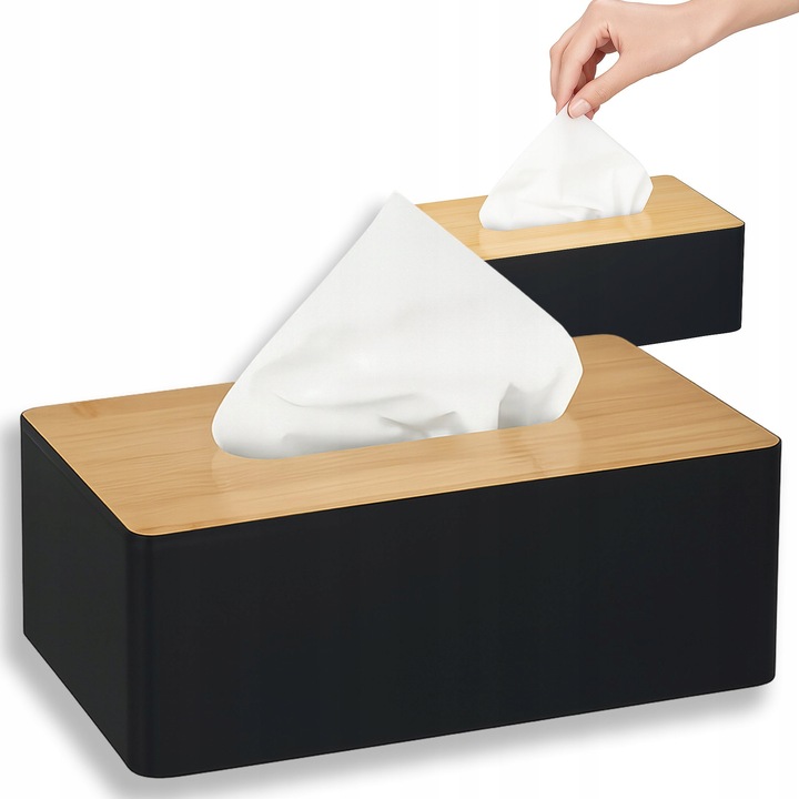 Suport pentru servetele PrzydaSie.pl, design minimal, bambus, negru, 21x13x9.5cm