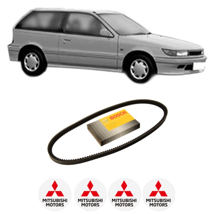 Curea transmisie accesorii MITSUBISHI LANCER IV Hatchback (C6_A, C7_A) 1.8 D (C64A) din 1988-1992, auto, Bosch, 4x Stickere auto cu MITSUBISHI