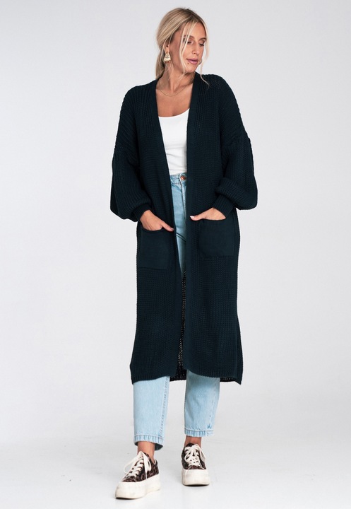 Cardigan lung Figl, bleumarin, subtire, fara inchidere, pentru femei acril