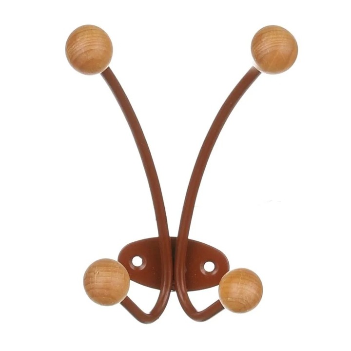 Fali fogas 2 dupla fém akasztó 13.5 cm barna Shopiens®