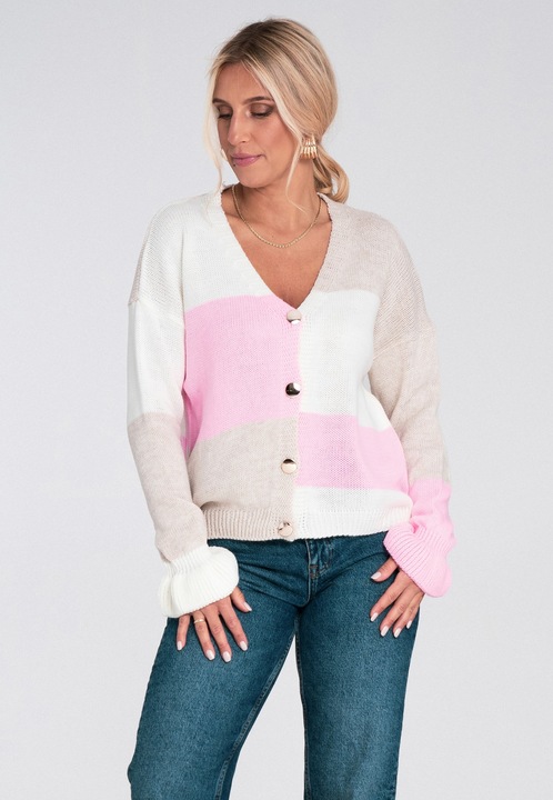 Къс бежов дамски кардиган Figl от топъл акрилен материал